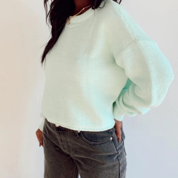 Princess Polly Sweaters - Princess Polly Pastel Green Danniella Oversized Cropped Pullover Sweater XS/S